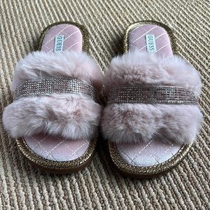 Guess | Shoes | Guess Slippy Faux Furry Rhinestone Slippers Pink | Poshmark